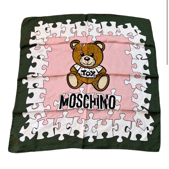 Moschino Accessories - Moschino 100% Silk Puzzle Piece Teddy Bear Square Scarf